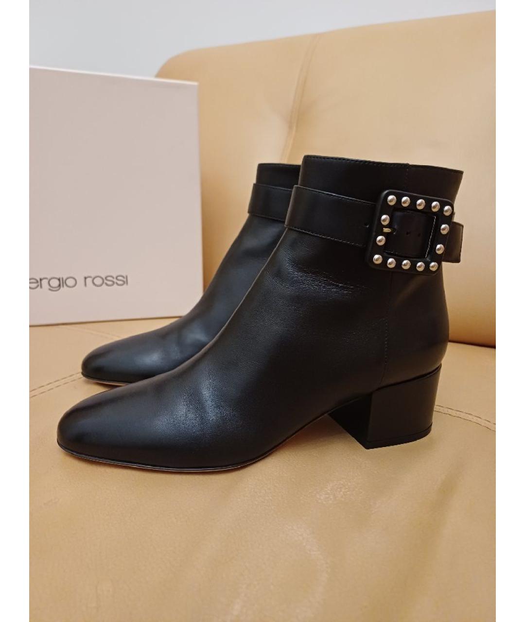 SERGIO ROSSI Черные кожаные ботильоны, фото 4