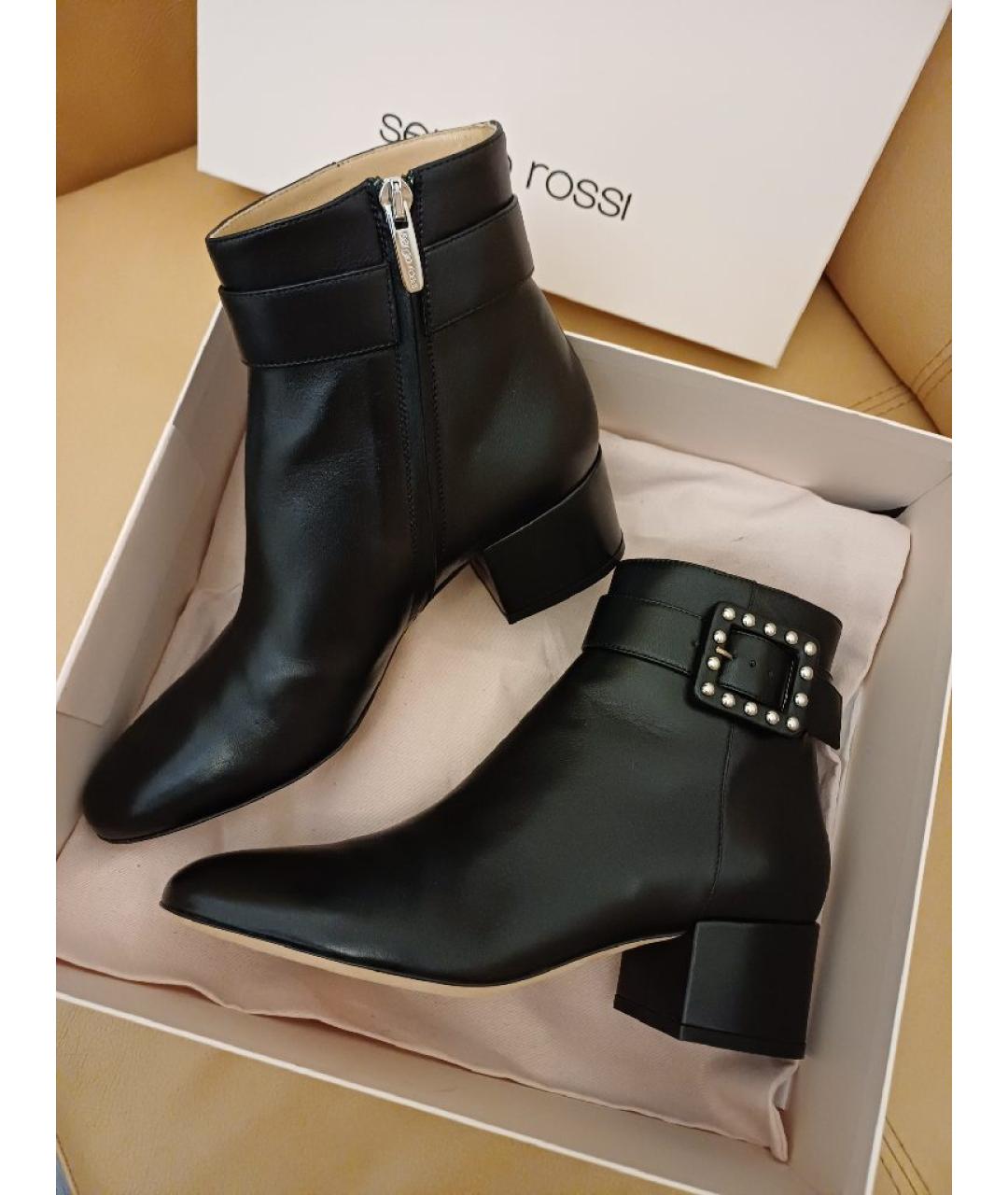 SERGIO ROSSI Черные кожаные ботильоны, фото 5