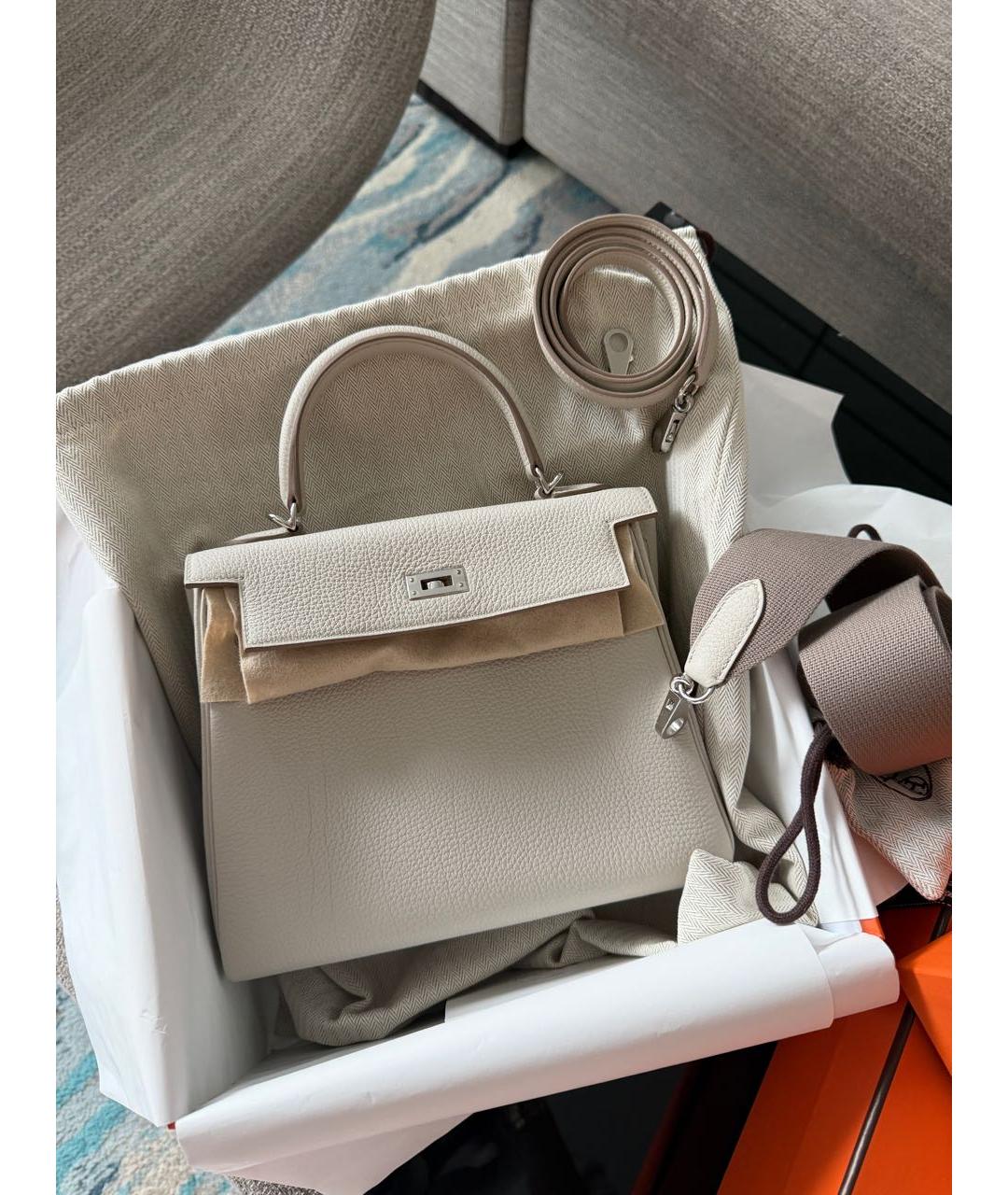 HERMES Серая кожаная сумка с короткими ручками, фото 5