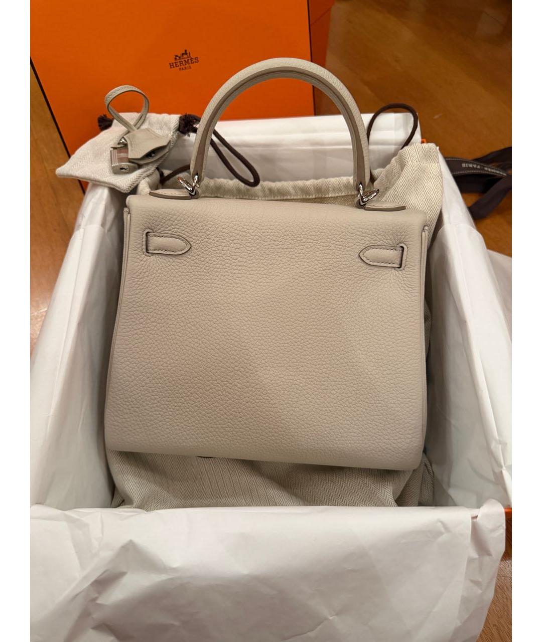 HERMES Серая кожаная сумка с короткими ручками, фото 2