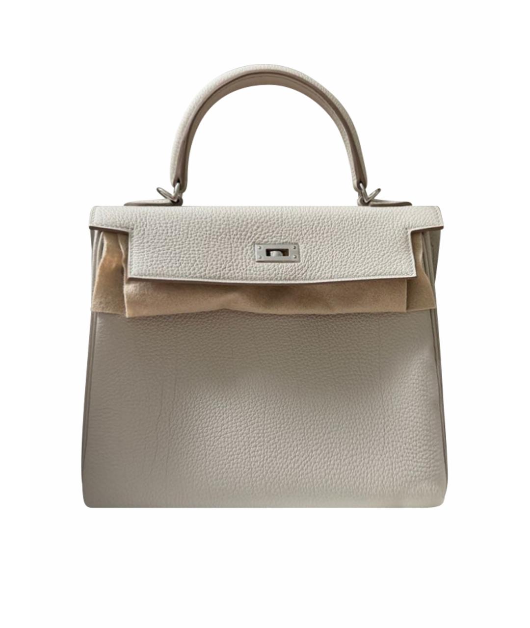 HERMES Серая кожаная сумка с короткими ручками, фото 1