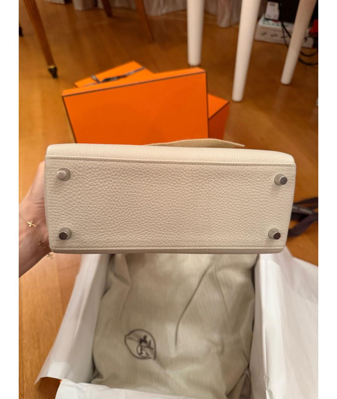 HERMES Серая кожаная сумка с короткими ручками, фото 3