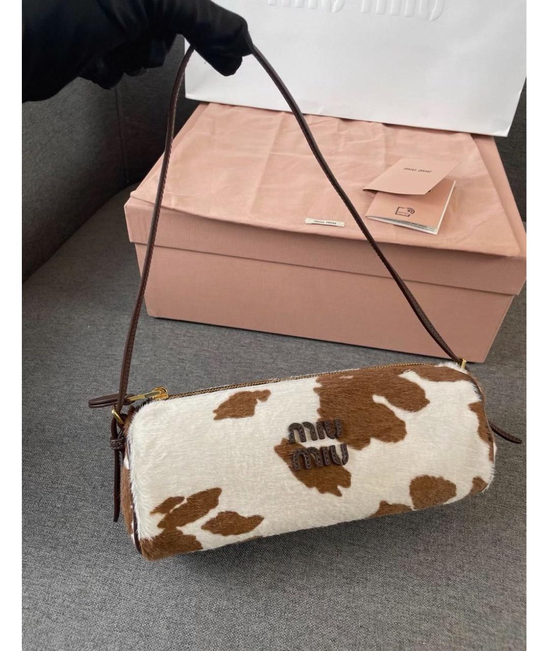 MIU MIU Коричневая кожаная сумка с короткими ручками, фото 2