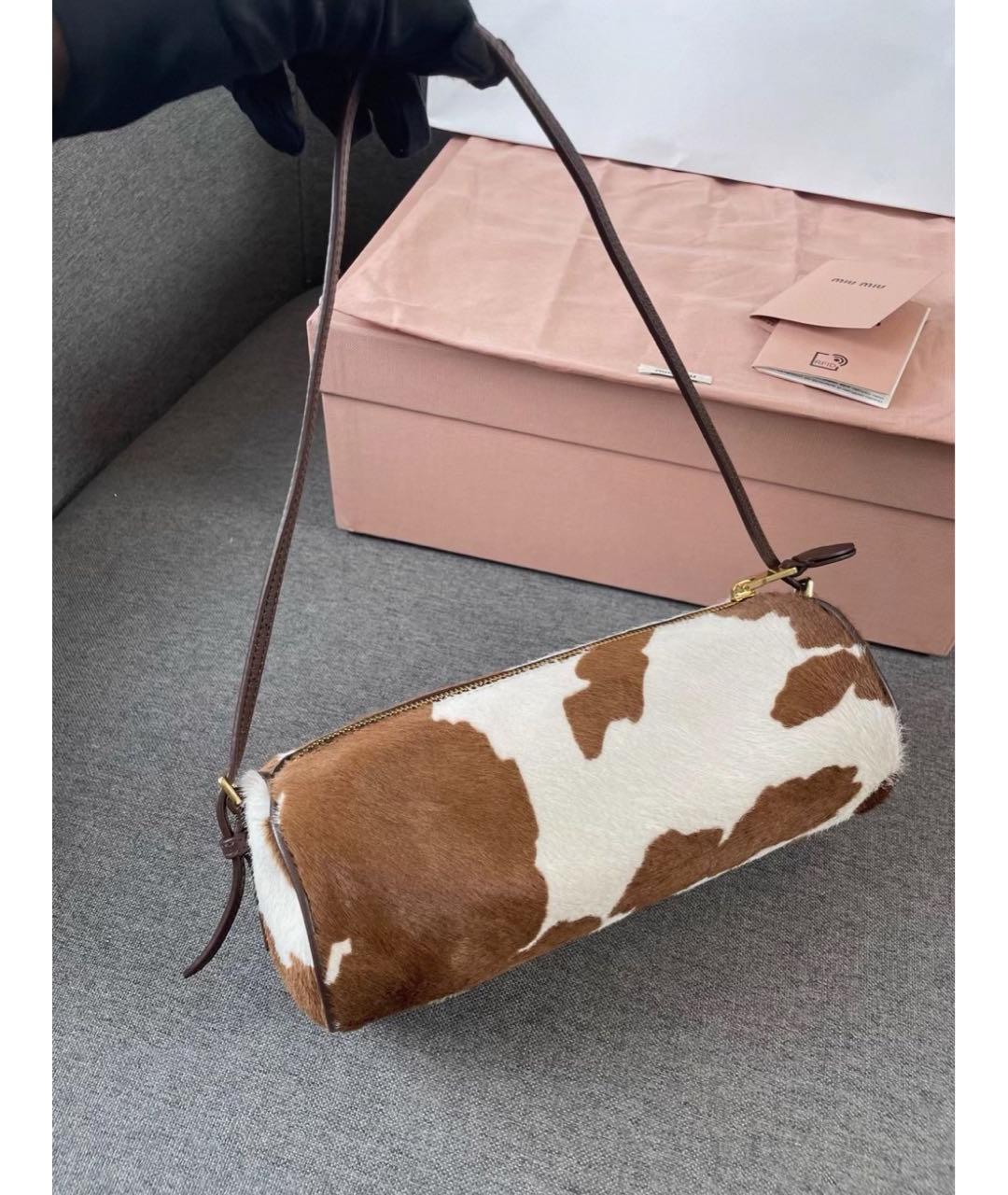 MIU MIU Коричневая кожаная сумка с короткими ручками, фото 3