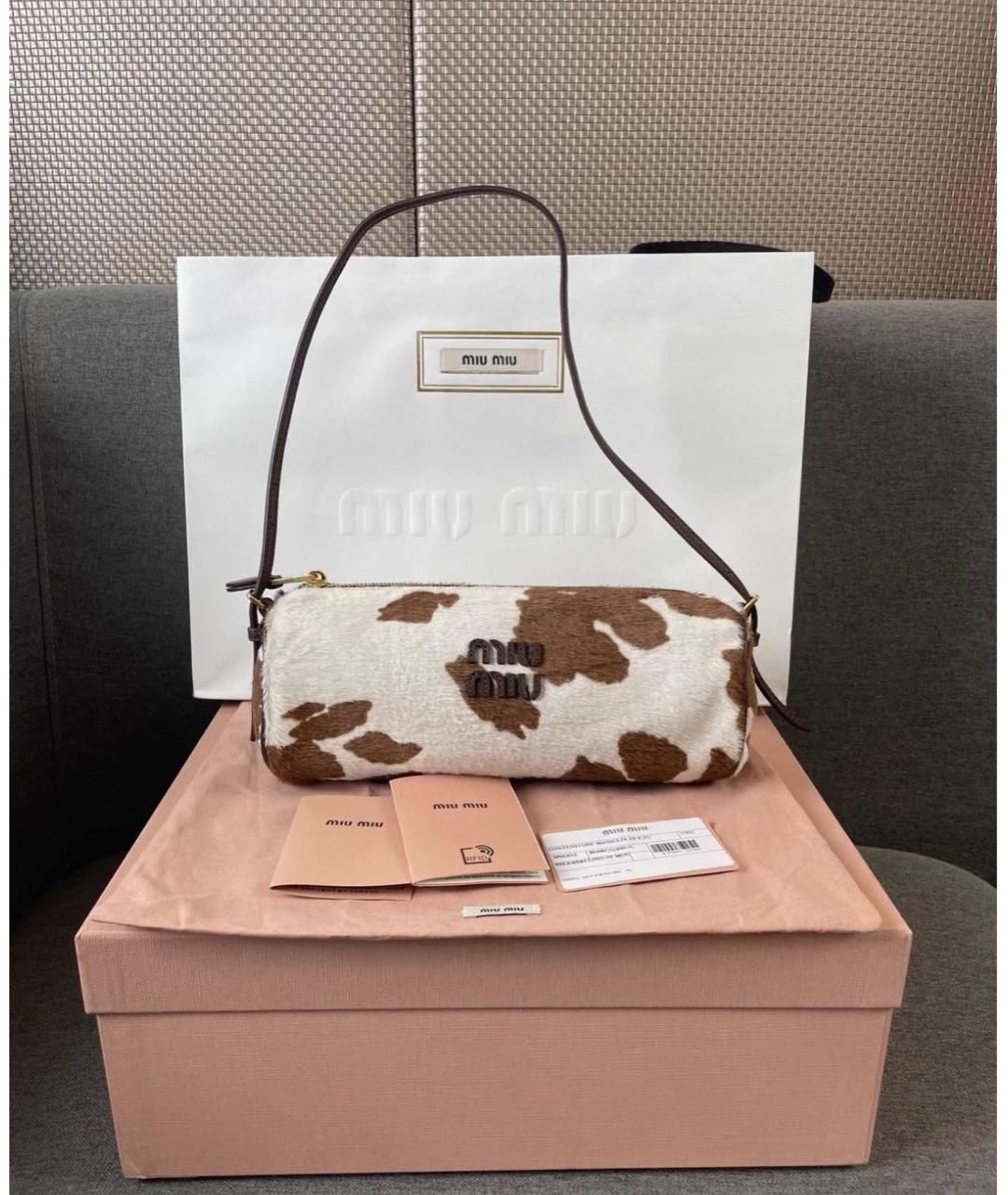 MIU MIU Коричневая кожаная сумка с короткими ручками, фото 8