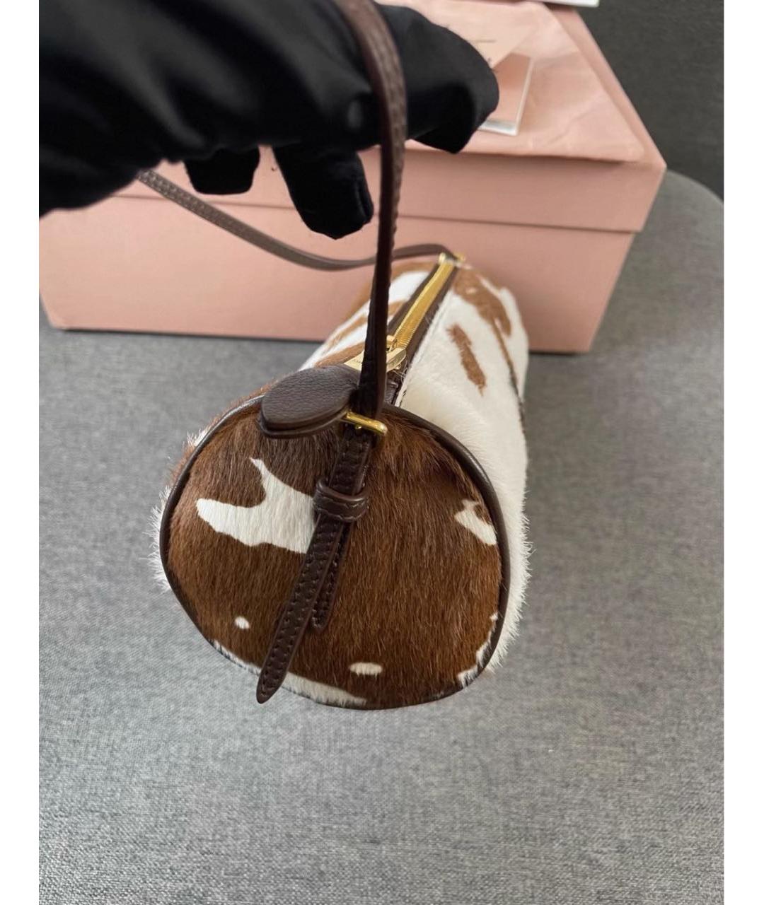 MIU MIU Коричневая кожаная сумка с короткими ручками, фото 5