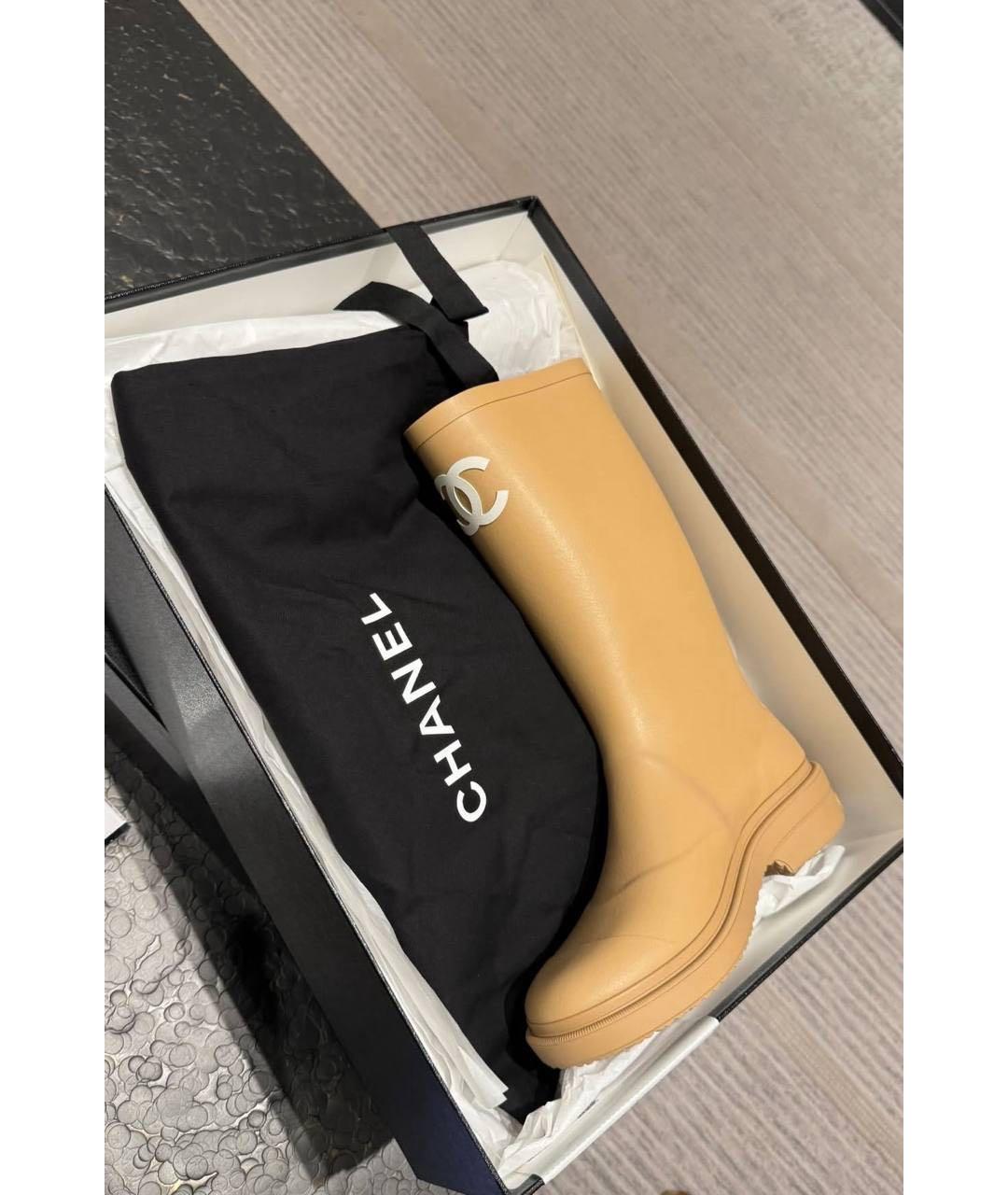 CHANEL Бежевые резиновые сапоги, фото 2