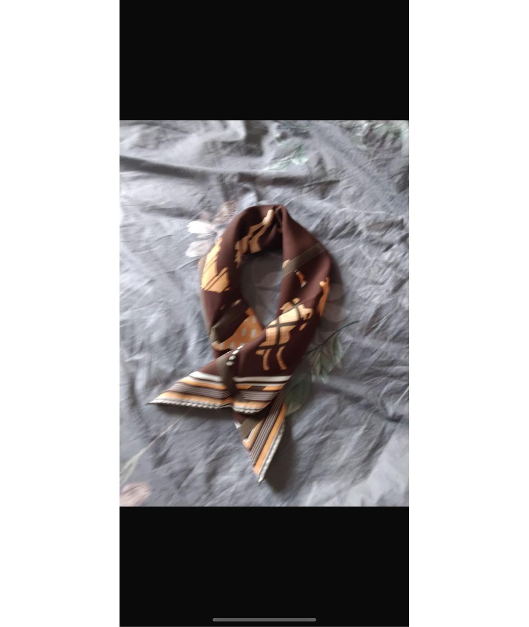 HERMES Коричневый шелковый платок, фото 2