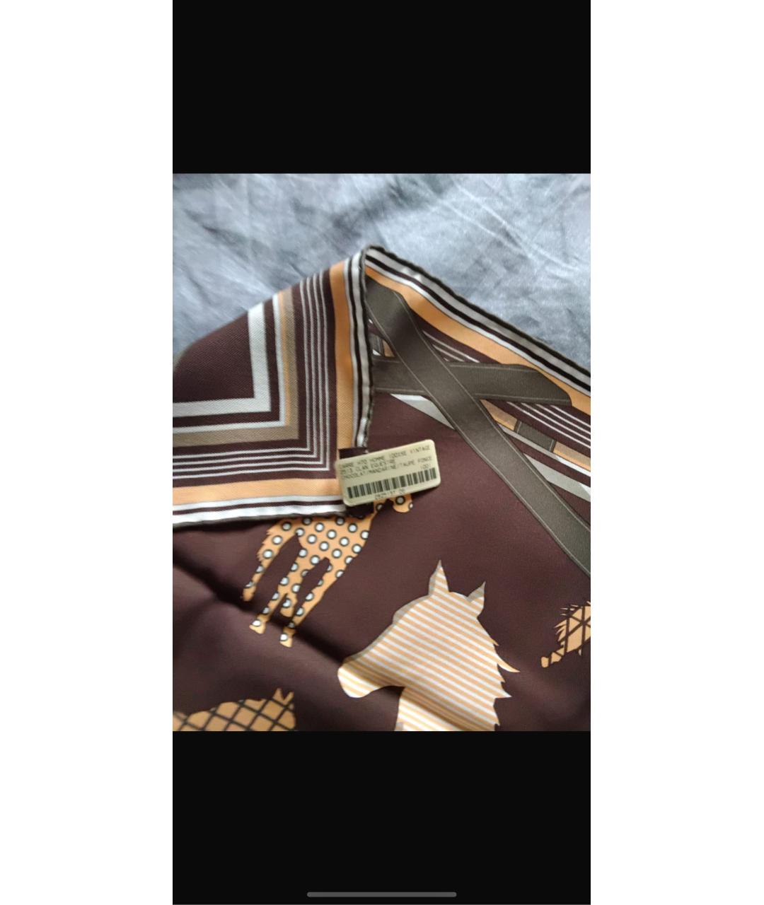 HERMES Коричневый шелковый платок, фото 3