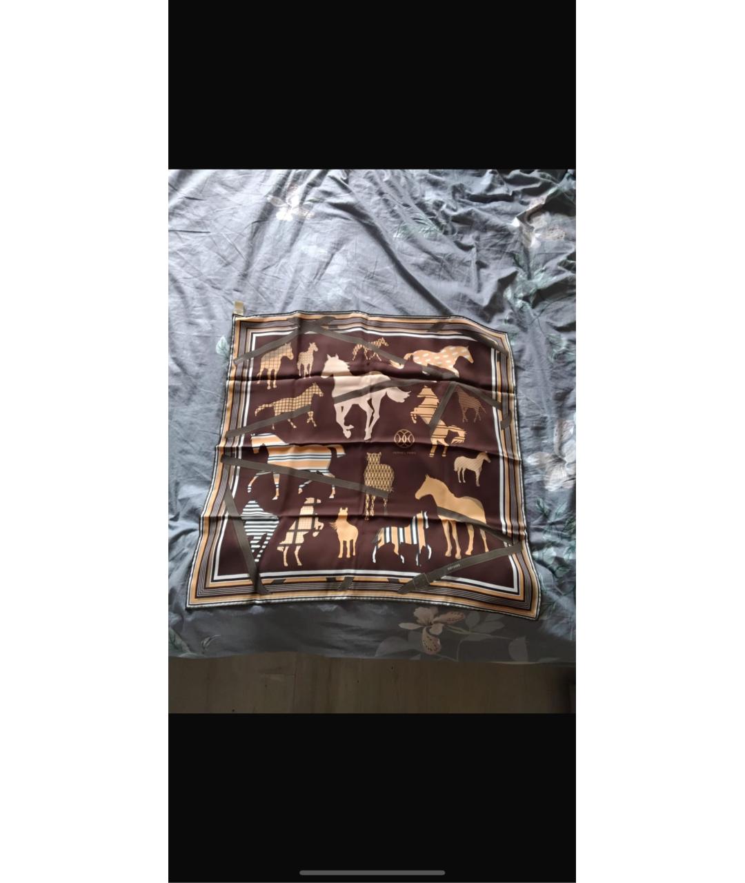 HERMES Коричневый шелковый платок, фото 4