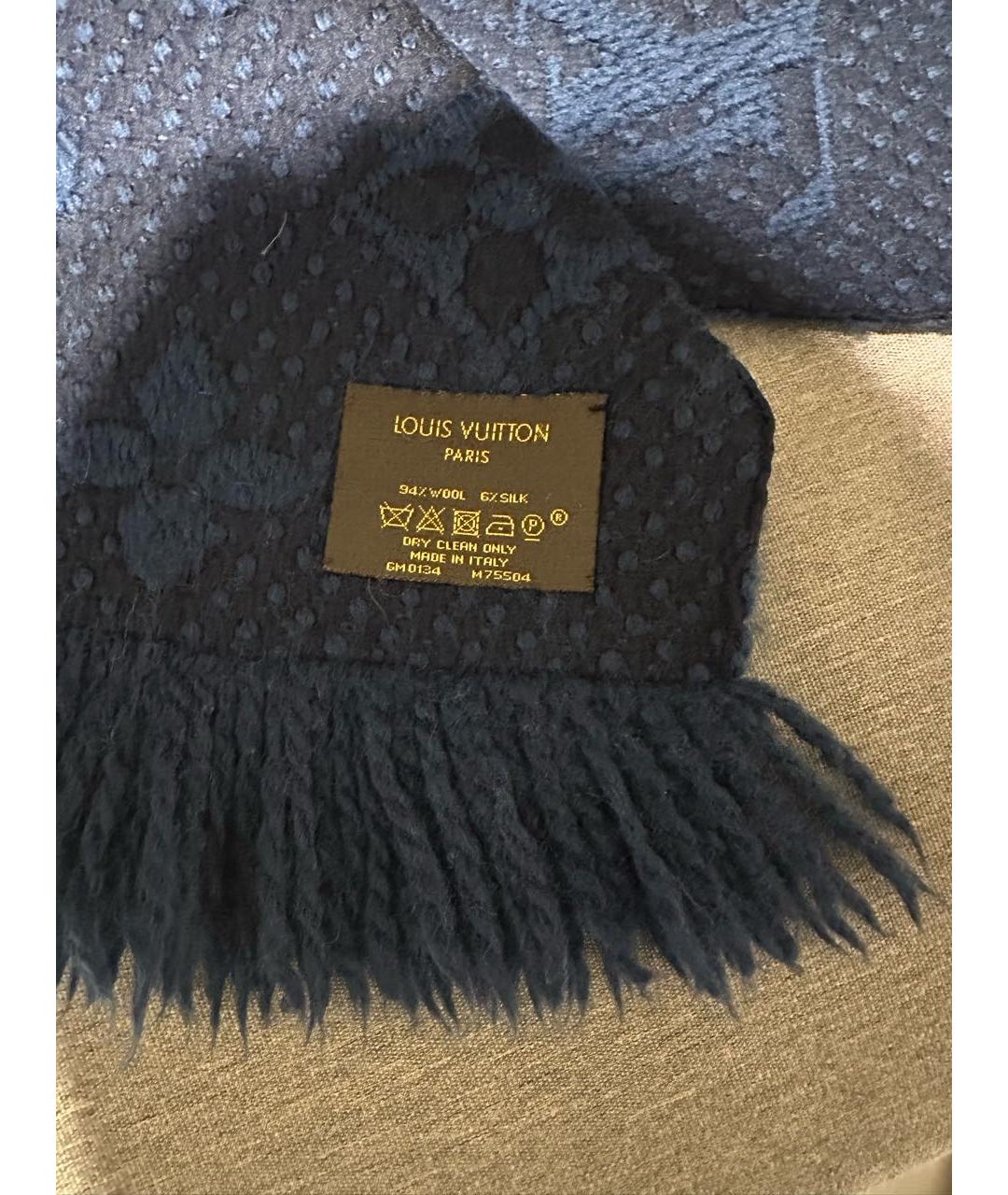 LOUIS VUITTON Темно-синий шерстяной шарф, фото 4