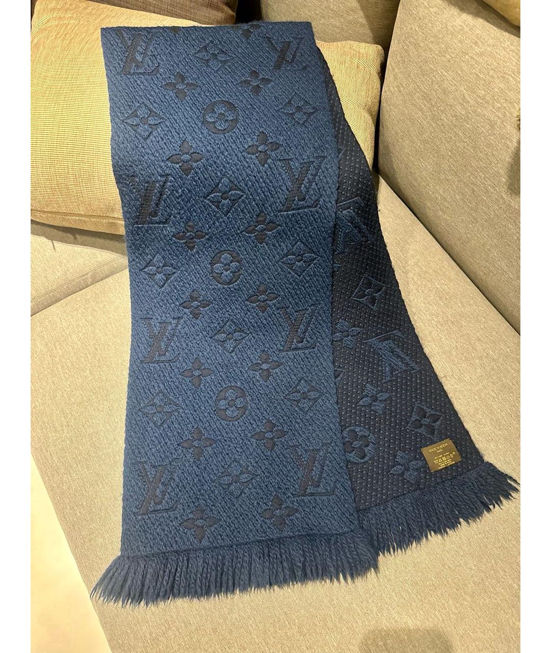 LOUIS VUITTON Темно-синий шерстяной шарф, фото 2