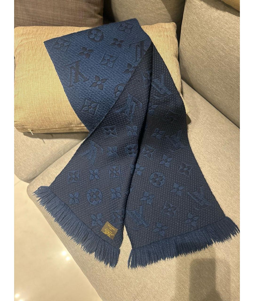 LOUIS VUITTON Темно-синий шерстяной шарф, фото 5