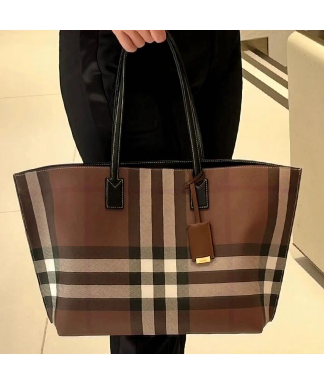 BURBERRY Коричневая тканевая сумка тоут, фото 5
