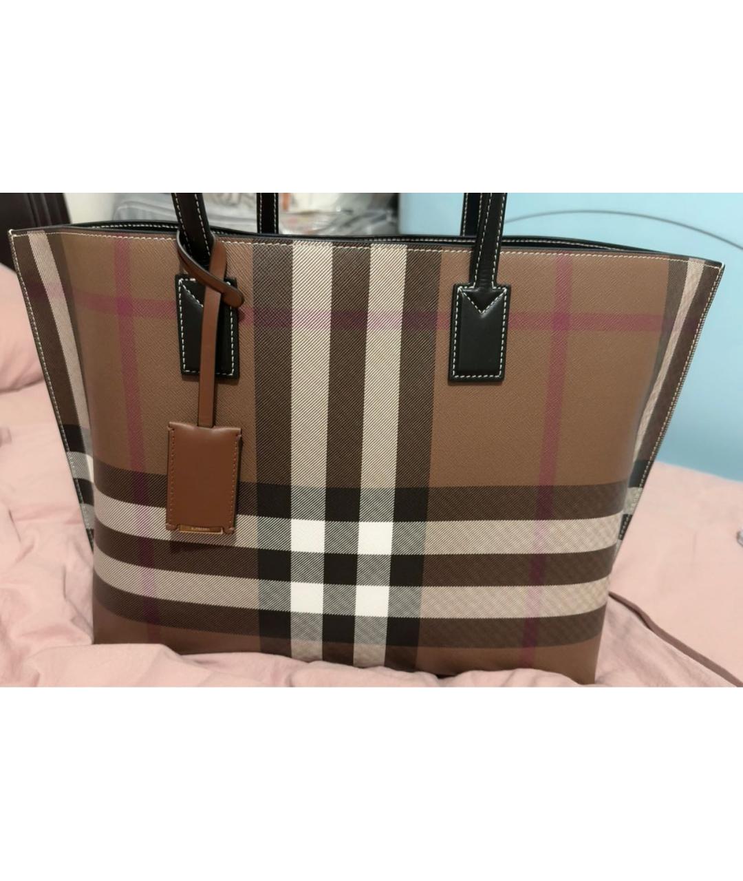 BURBERRY Коричневая тканевая сумка тоут, фото 6