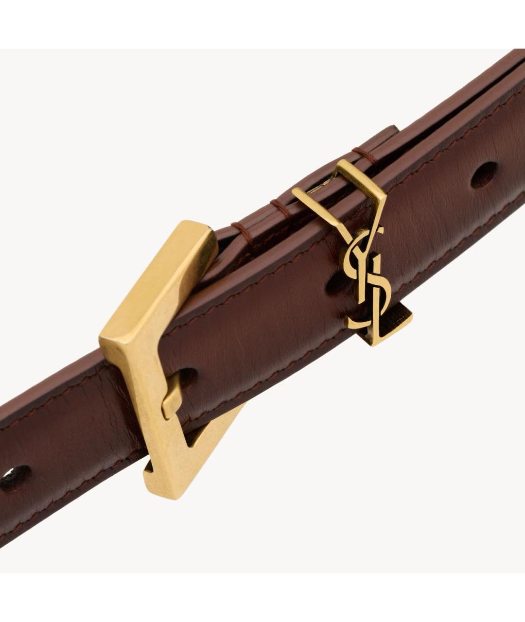 SAINT LAURENT Коричневый кожаный ремень, фото 2