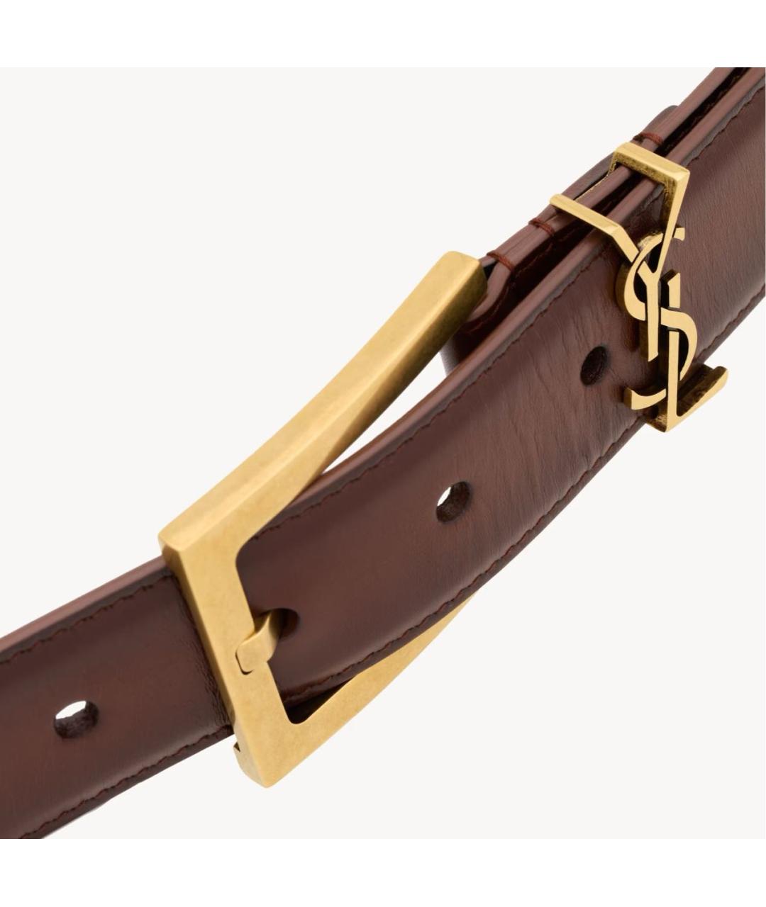 SAINT LAURENT Коричневый кожаный ремень, фото 3
