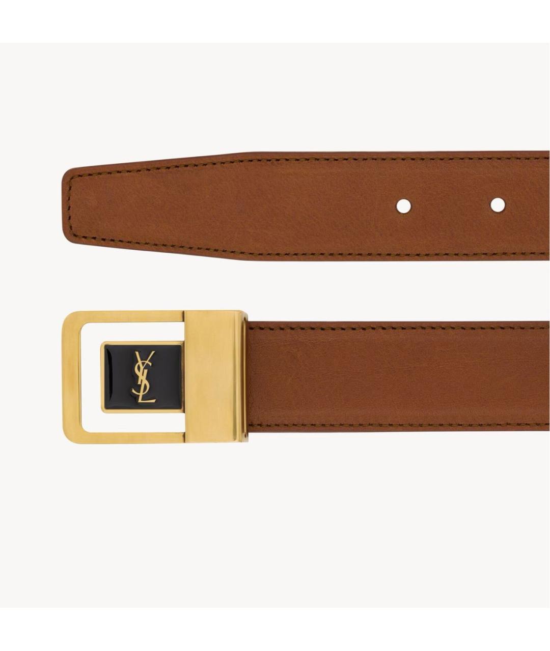 SAINT LAURENT Коричневый ремень из лакированной кожи, фото 2