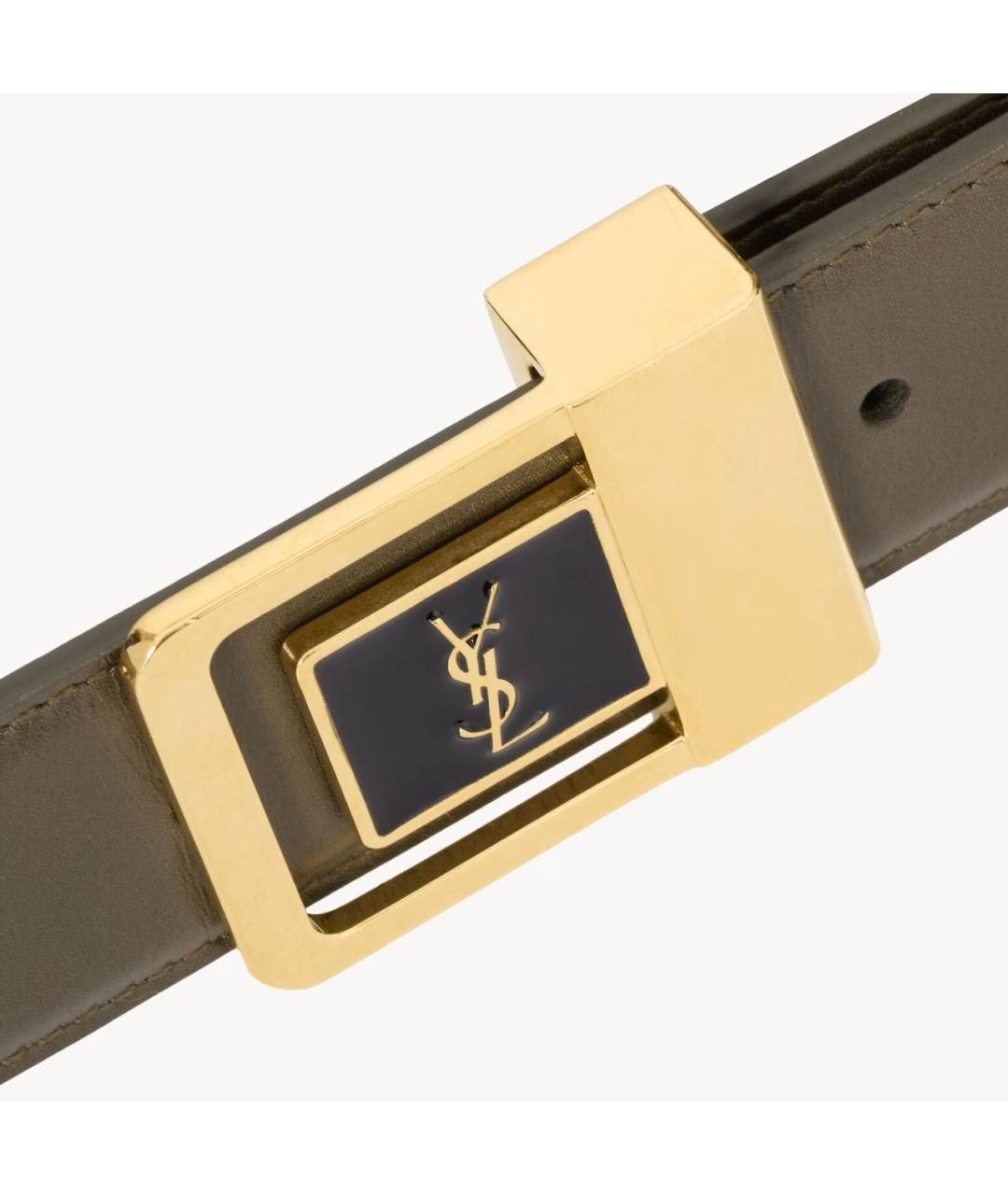 SAINT LAURENT Хаки кожаный ремень, фото 3