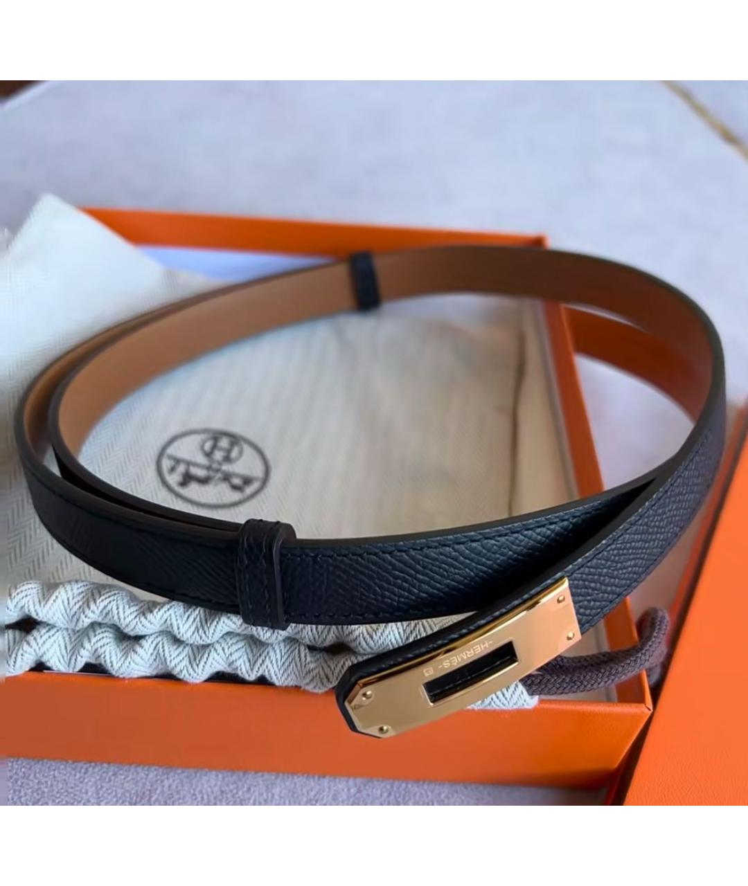 HERMES Черный кожаный ремень, фото 5