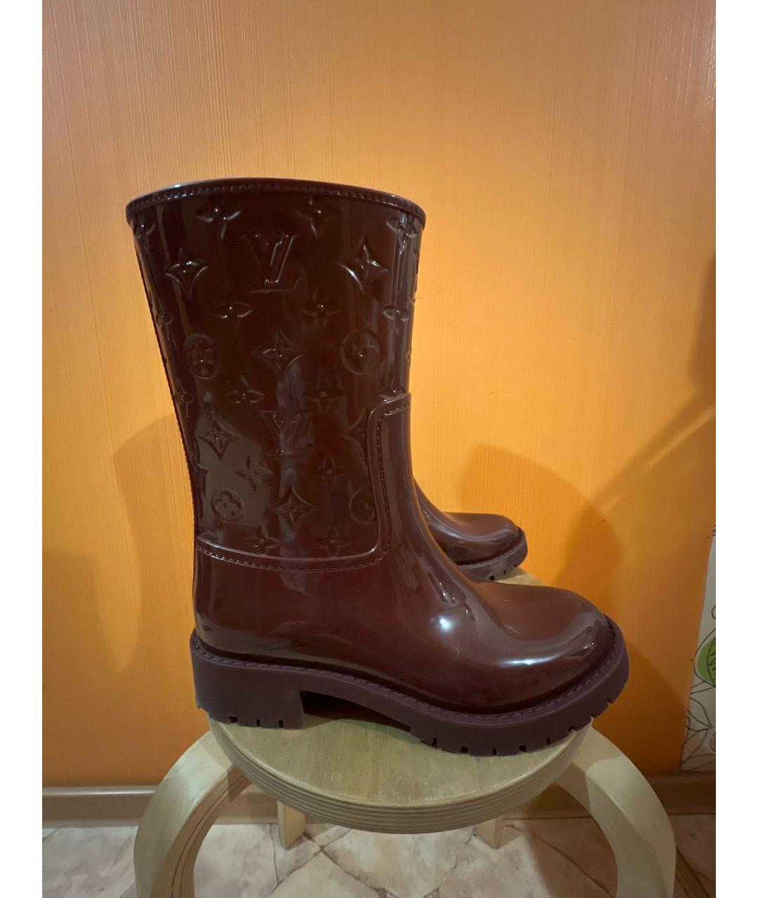 LOUIS VUITTON Бордовые резиновые сапоги, фото 7