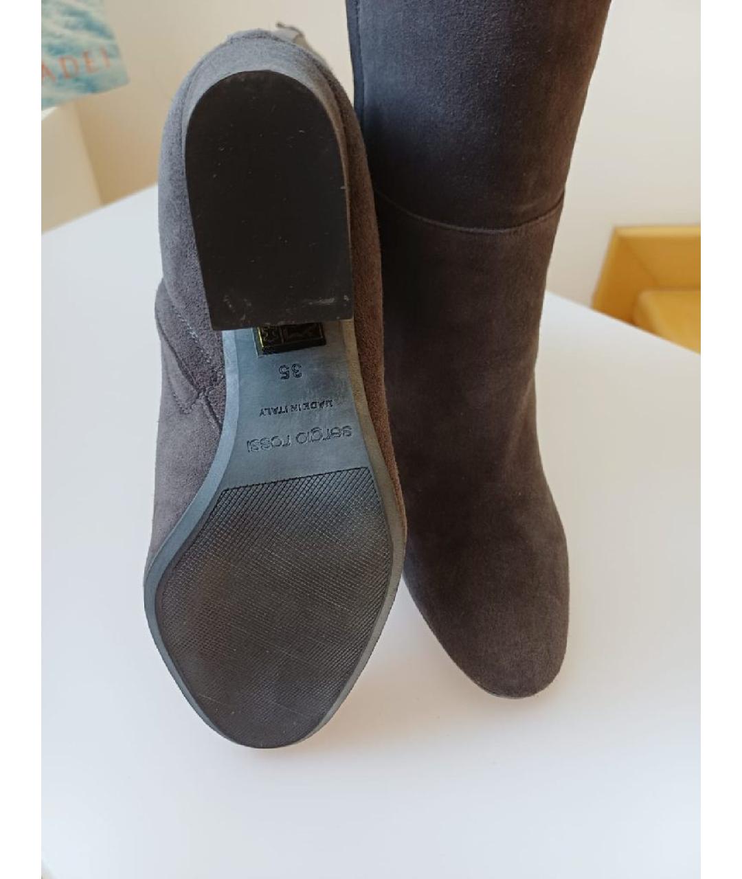SERGIO ROSSI Антрацитовые замшевые сапоги, фото 7