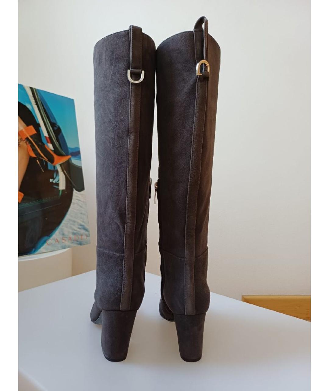 SERGIO ROSSI Антрацитовые замшевые сапоги, фото 6