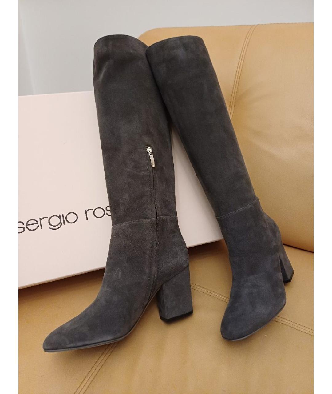 SERGIO ROSSI Антрацитовые замшевые сапоги, фото 2