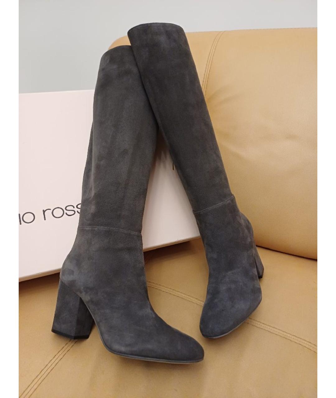 SERGIO ROSSI Антрацитовые замшевые сапоги, фото 3