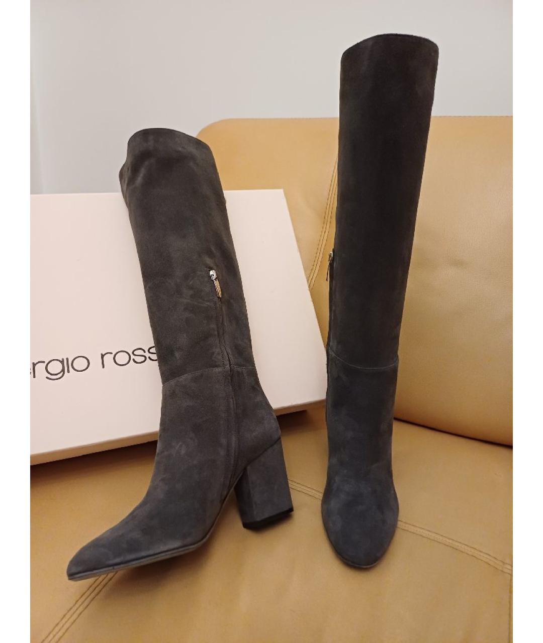 SERGIO ROSSI Антрацитовые замшевые сапоги, фото 4