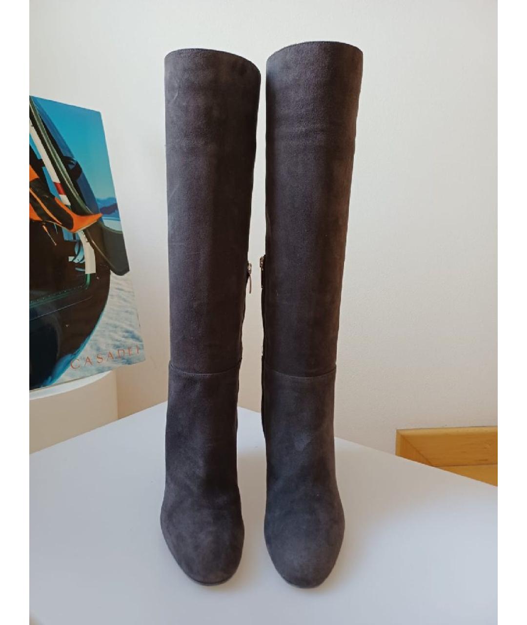 SERGIO ROSSI Антрацитовые замшевые сапоги, фото 5