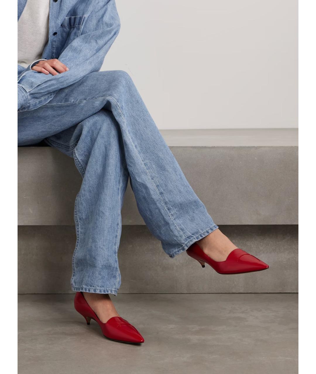 THE ROW Красные кожаные лодочки на низком каблуке, фото 2