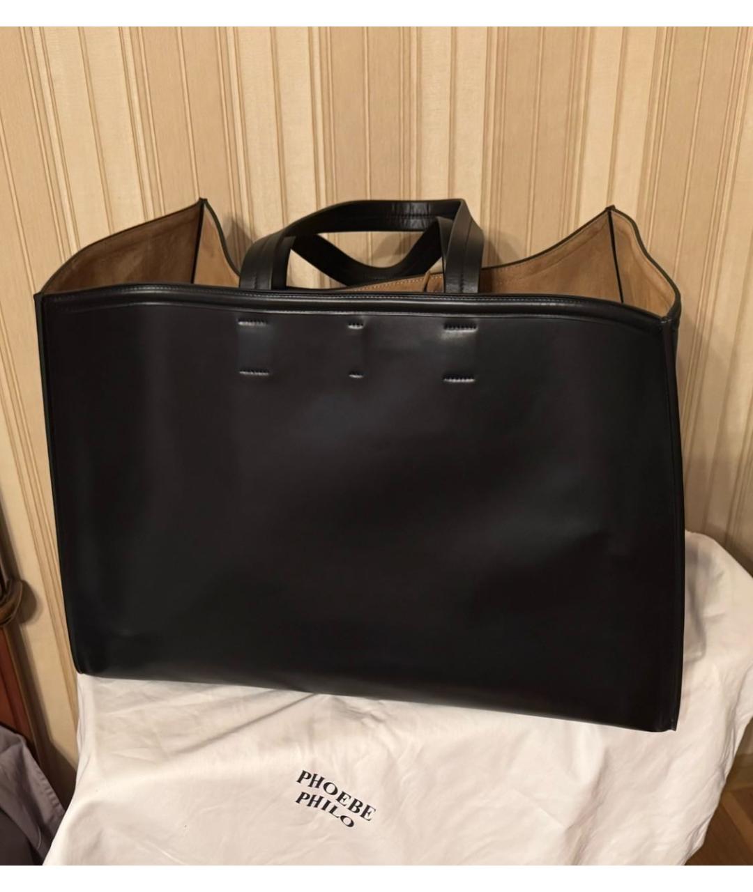 PHOEBE PHILO Черная кожаная сумка тоут, фото 8