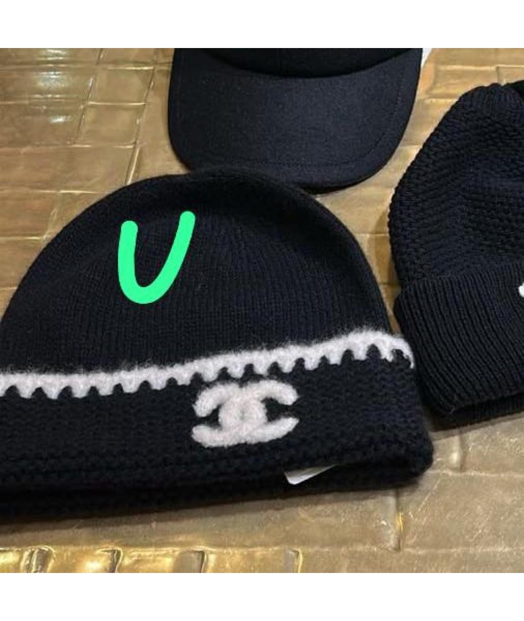 CHANEL Черная шерстяная шапка, фото 2