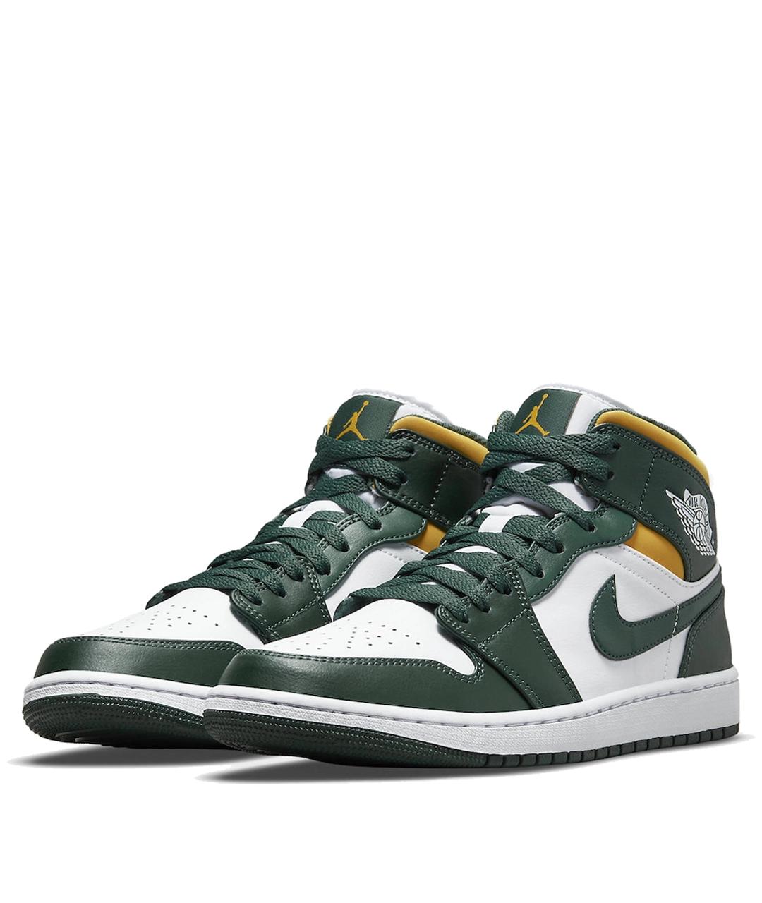 JORDAN Зеленые кожаные высокие кроссовки / кеды, фото 2
