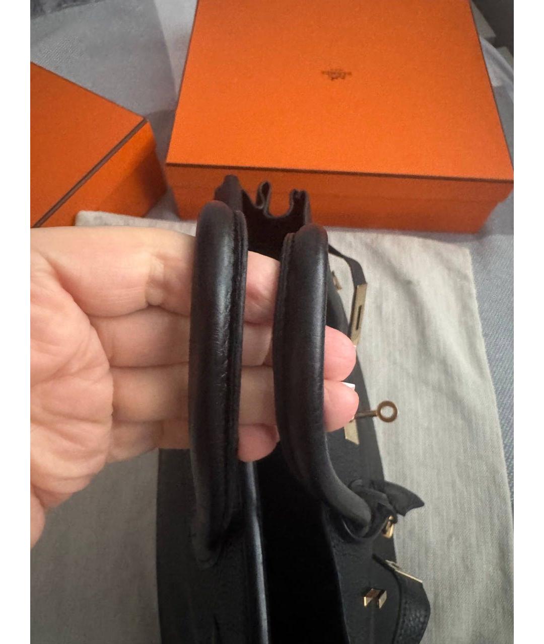 HERMES Черная кожаная сумка с короткими ручками, фото 4