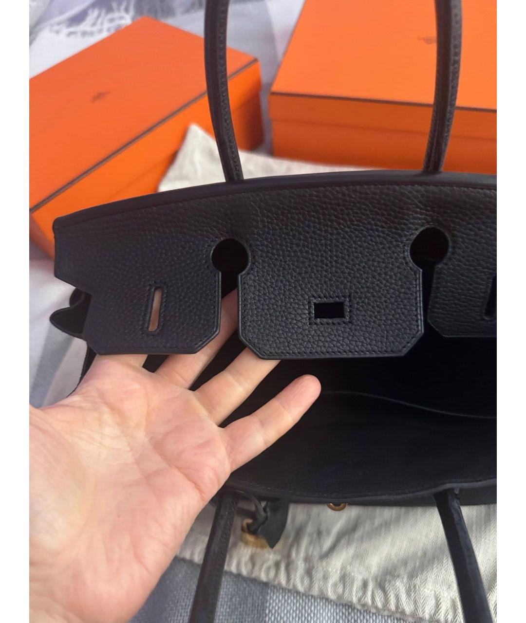 HERMES Черная кожаная сумка с короткими ручками, фото 5