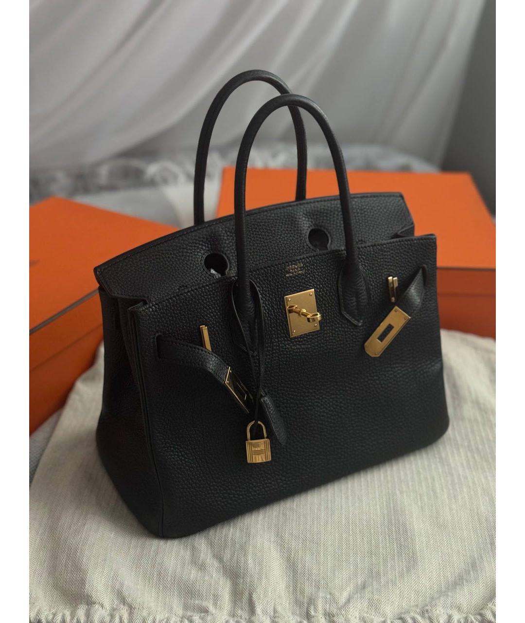 HERMES Черная кожаная сумка с короткими ручками, фото 2