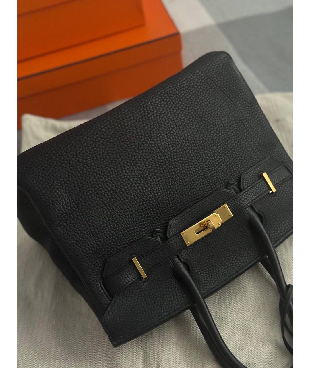 HERMES Черная кожаная сумка с короткими ручками, фото 3