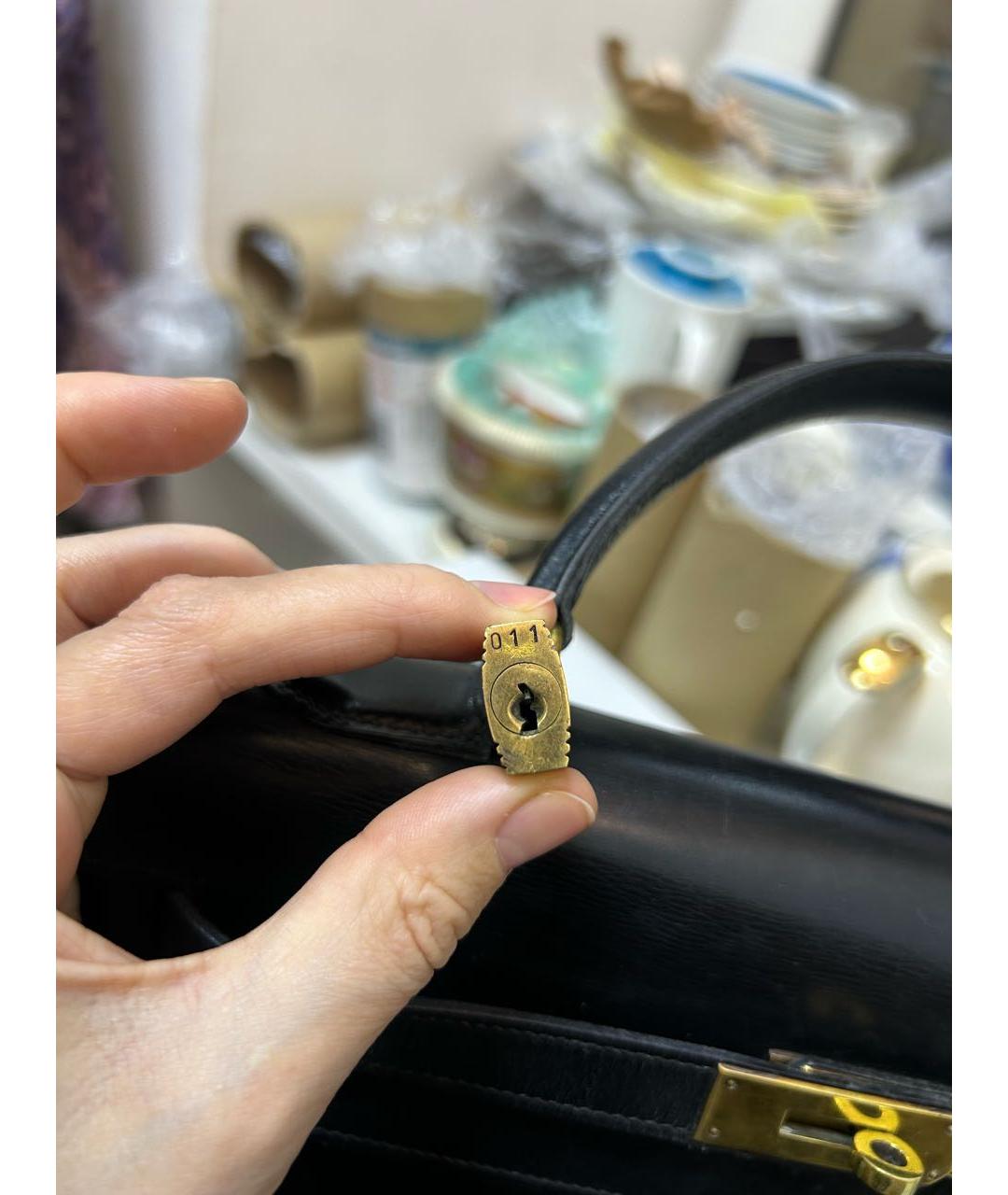 HERMES Черная кожаная сумка с короткими ручками, фото 2