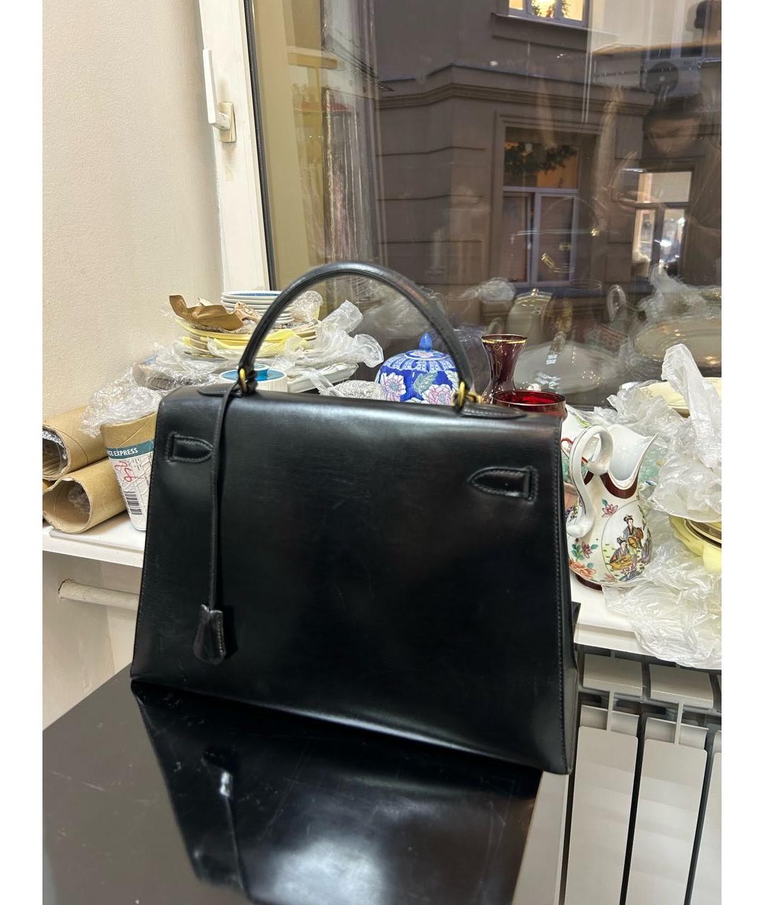 HERMES Черная кожаная сумка с короткими ручками, фото 6