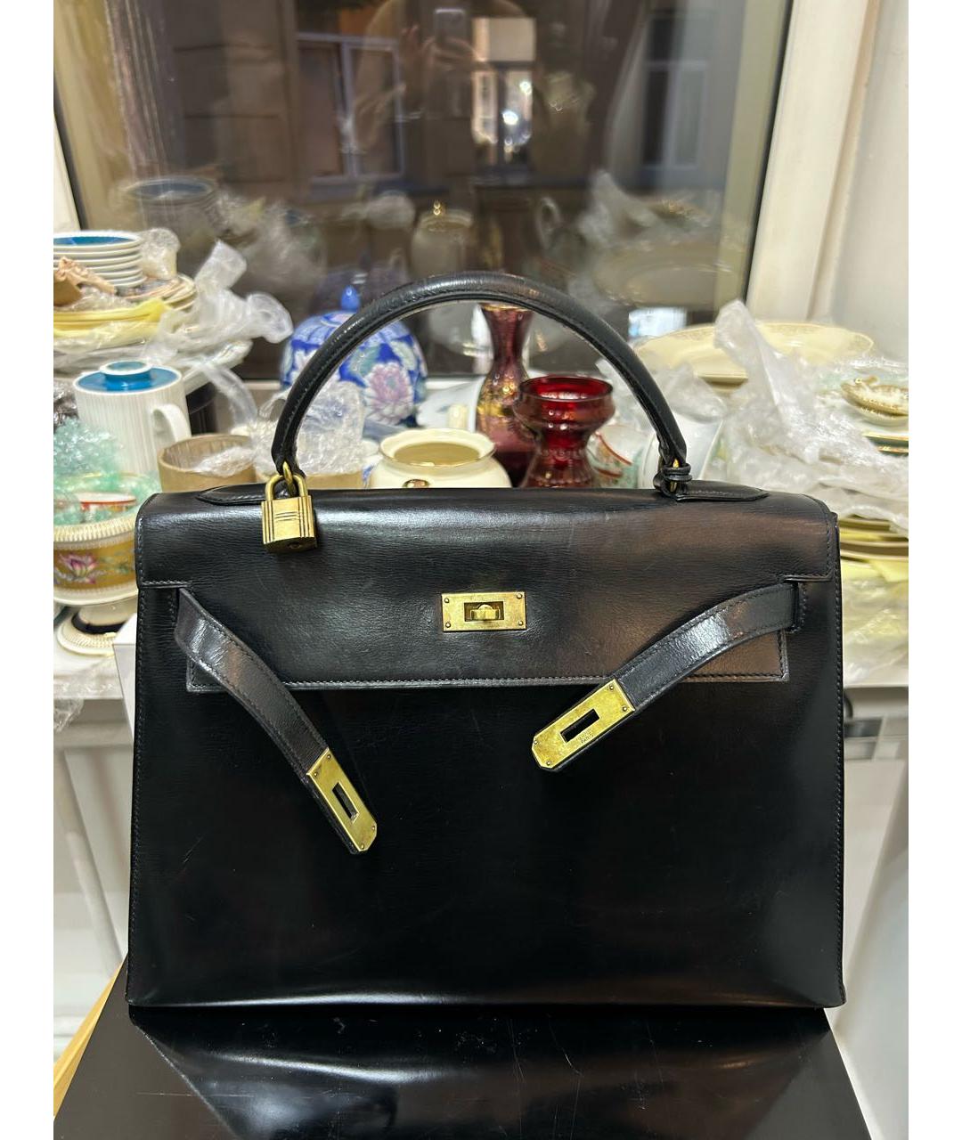HERMES Черная кожаная сумка с короткими ручками, фото 4