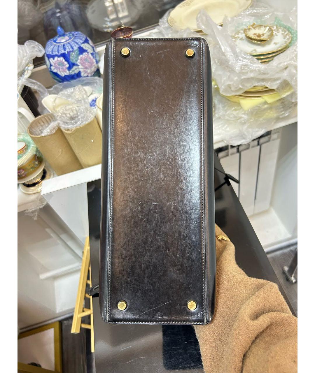 HERMES Черная кожаная сумка с короткими ручками, фото 7