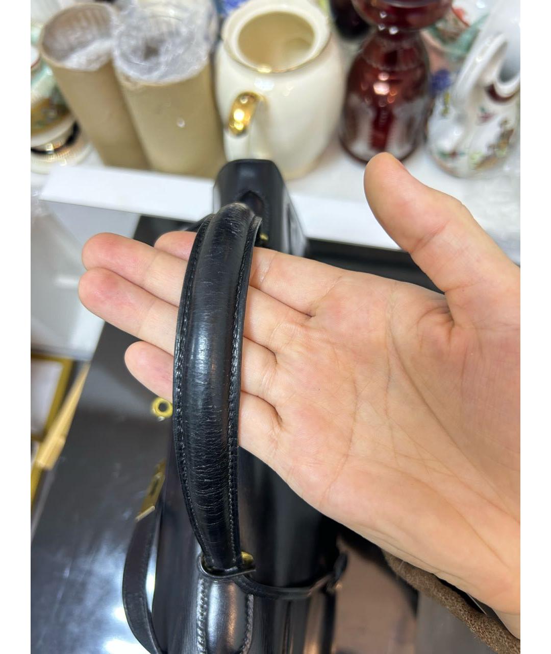 HERMES Черная кожаная сумка с короткими ручками, фото 5