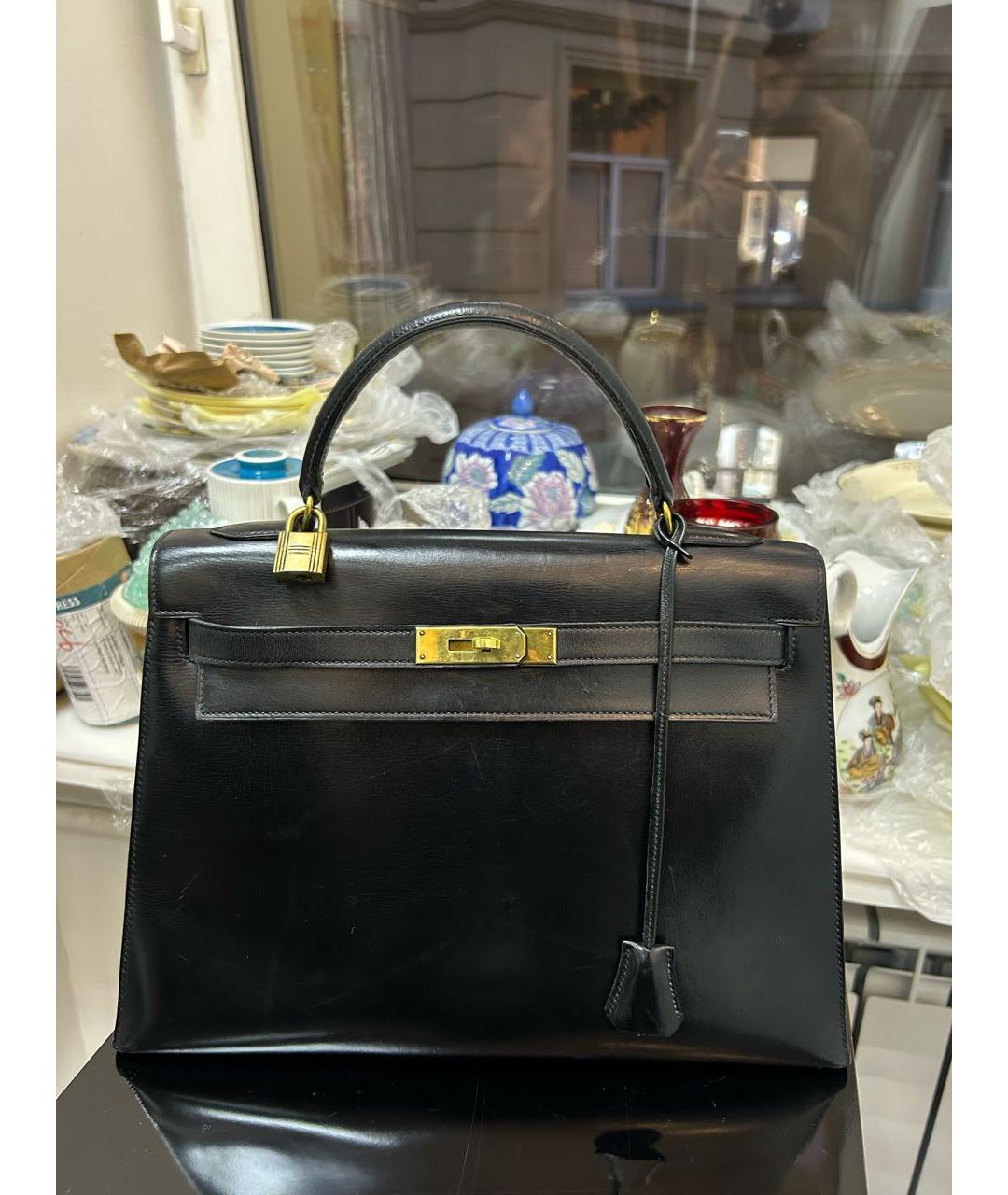 HERMES Черная кожаная сумка с короткими ручками, фото 9
