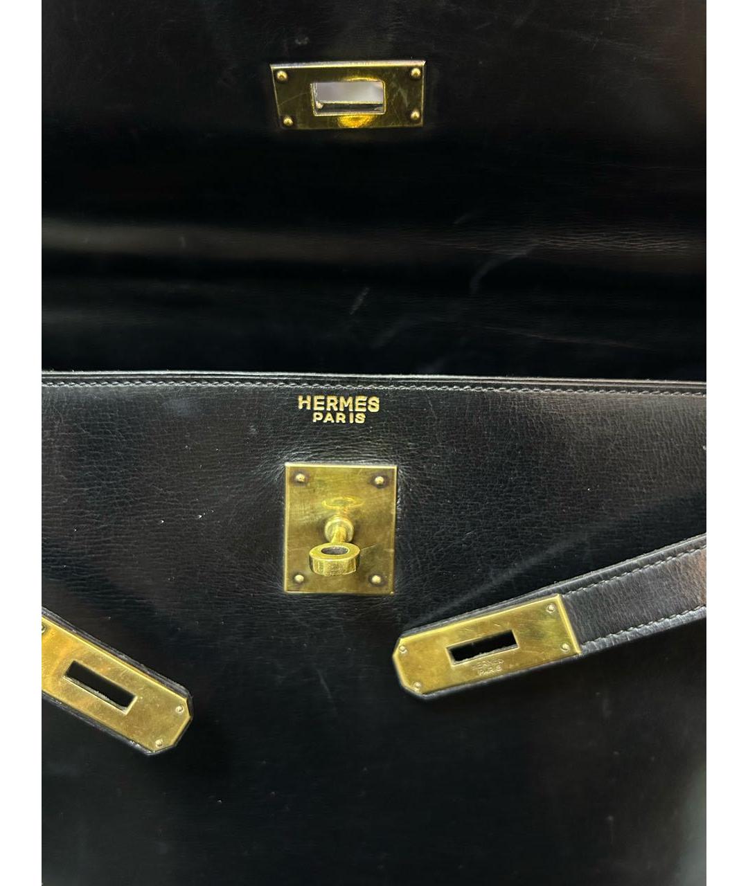 HERMES Черная кожаная сумка с короткими ручками, фото 3