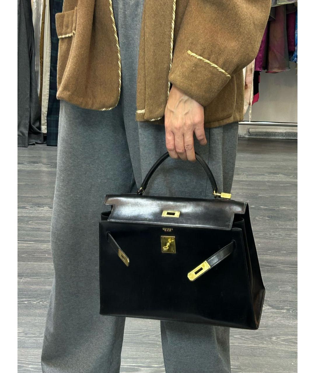 HERMES Черная кожаная сумка с короткими ручками, фото 8