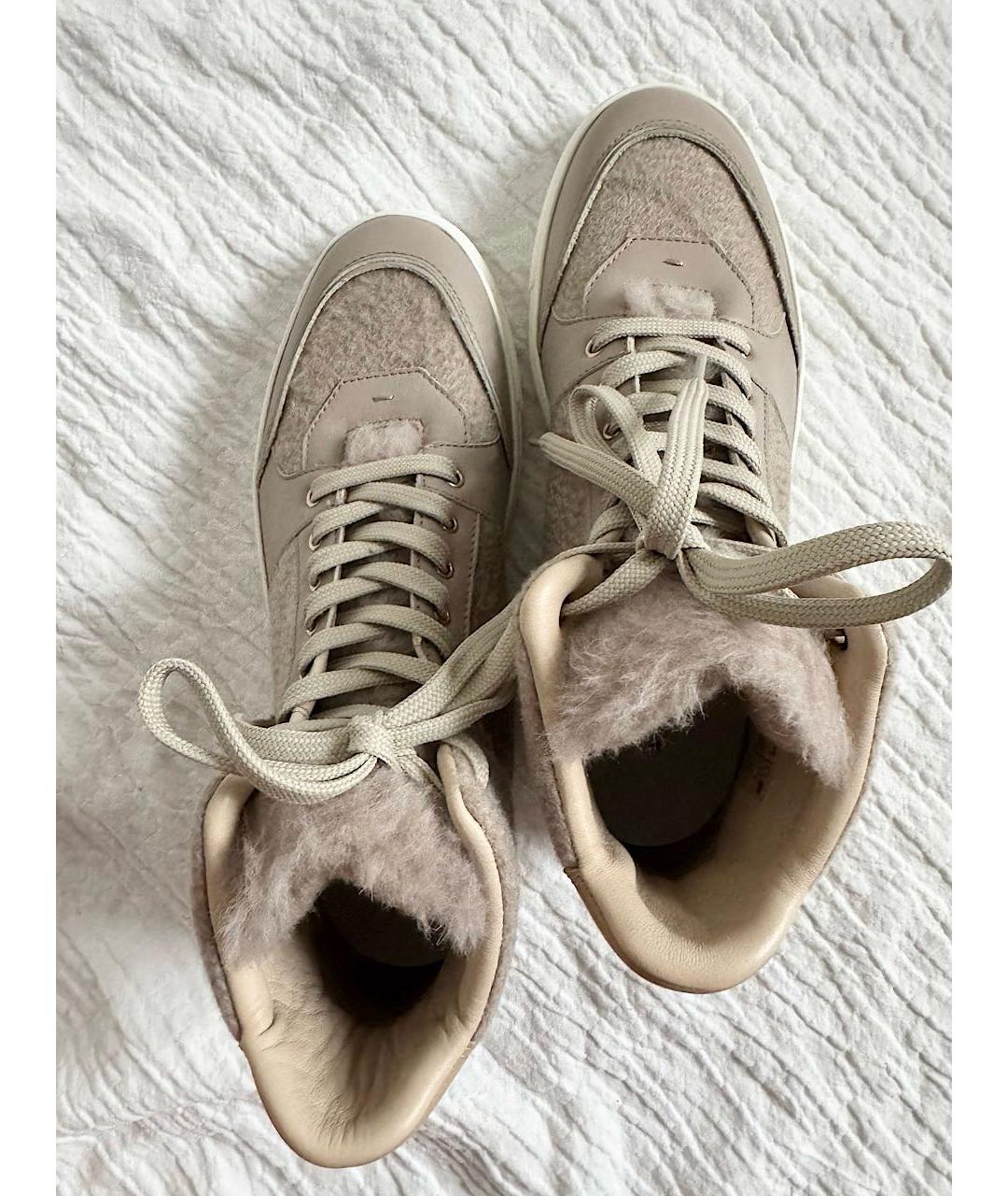 MAX MARA Бежевые кожаные кеды, фото 2