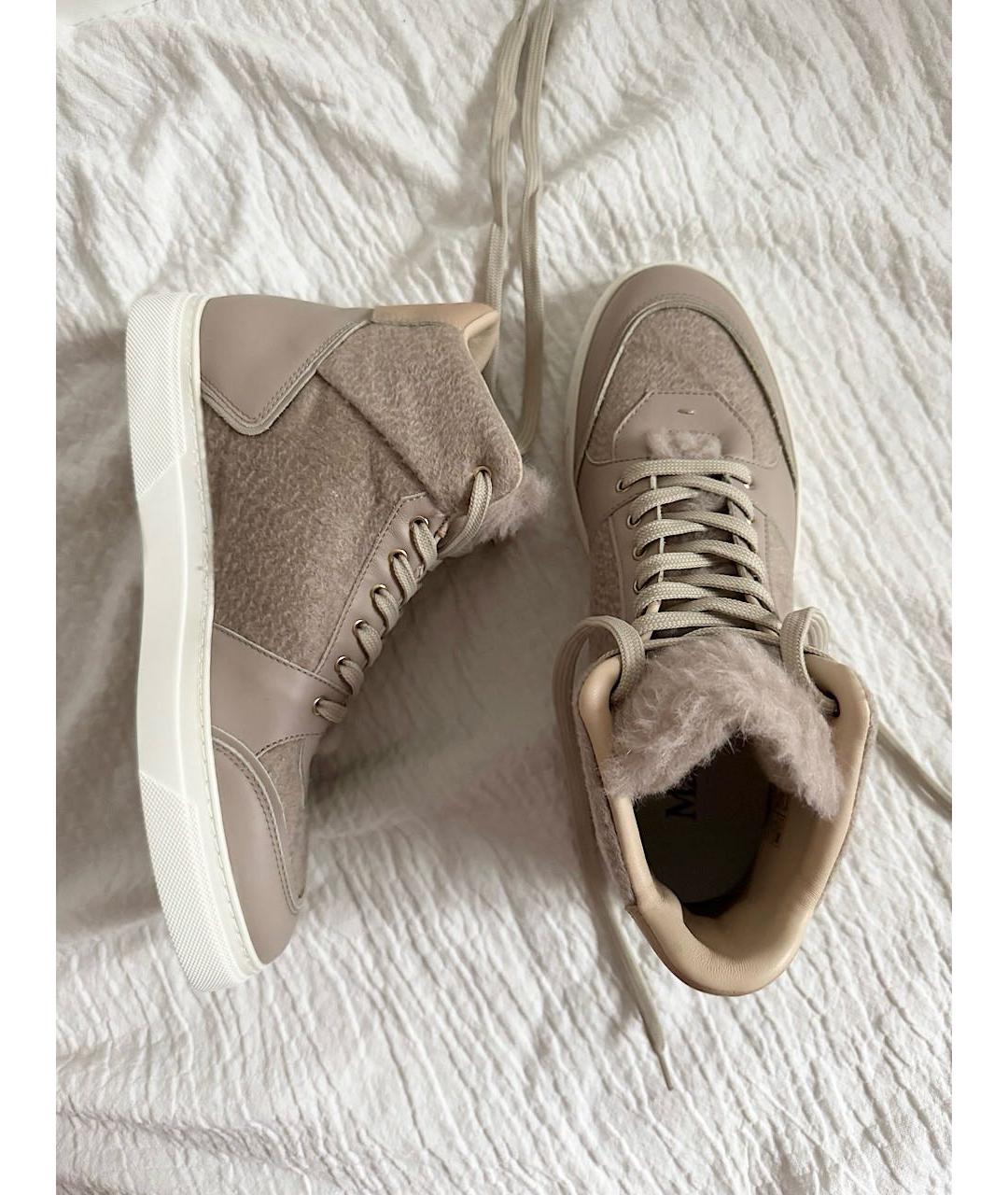 MAX MARA Бежевые кожаные кеды, фото 3