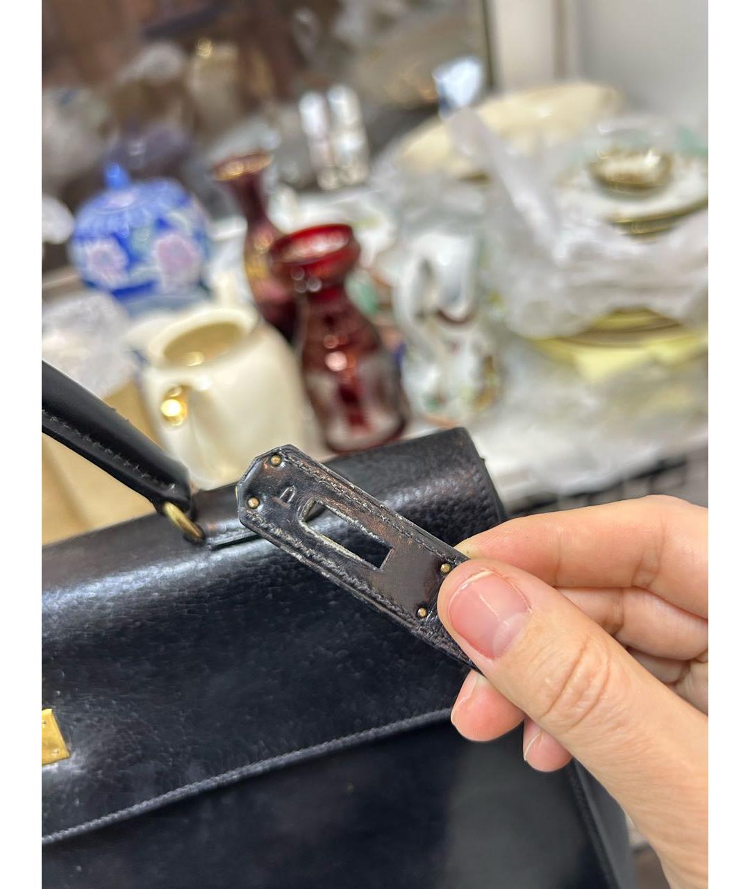 HERMES Черная кожаная сумка с короткими ручками, фото 3